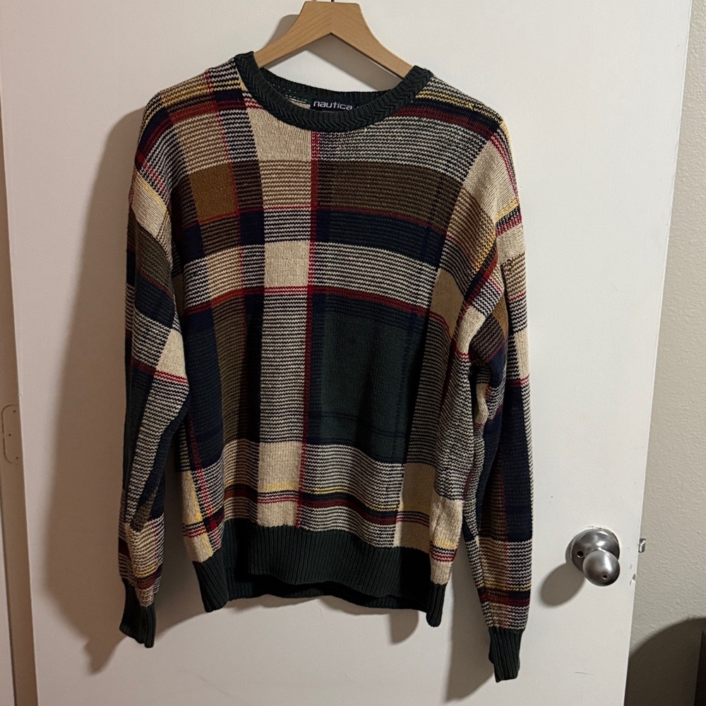 Nautica Multicolor Plaid Knit Sweater